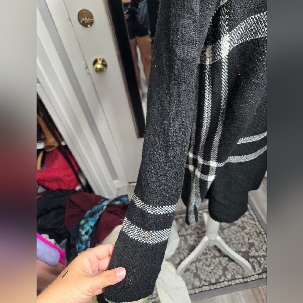 Charter Club Plaid Open Front Cardigan Deep Black Combo Sz Small - Picture 5 of 8